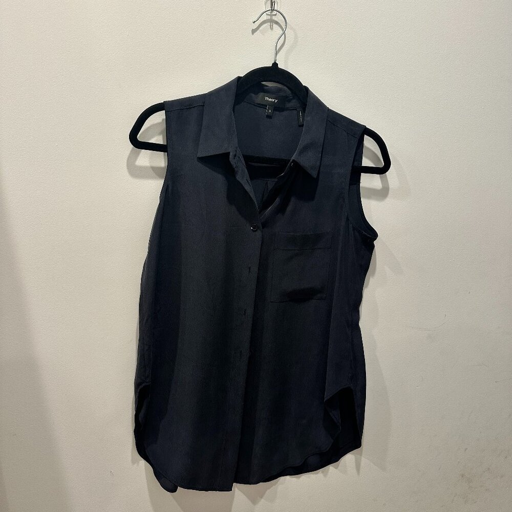 Theory Size S Navy 100% Silk Top